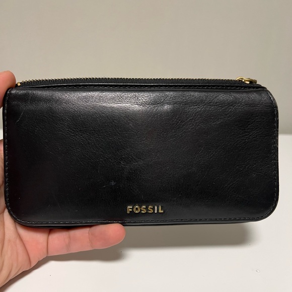 FOSSIL Black Smooth Leather Bi-fold Snap Flap Wallet Clutch - Picture 1 of 9